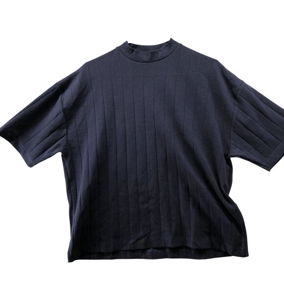 Asos Oversized Body Rib High Neck T Shirt Mens XS Navy Blue Short Sleeve - Picture 1 of 8